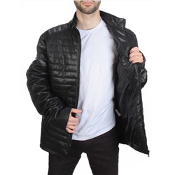 125-6 BLACK Куртка из эко-кожи мужская (50 гр. синтепон)