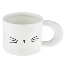 Кружка фарфоровая "Котик" 350мл, д9,5см h7,8см, матовая глазурь, с деколью, цвет - белый, силиконовая крышка, цвет - белый, д/горла 9,2см, д/основания 9см, в подарочной коробке (Китай)