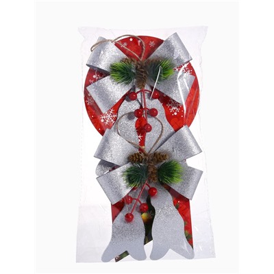 Ёлочные игрушки 2 шт. «Зимнее волшебство. Бант элит» пластик, 12×14 см, серебро