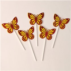 Топпер для торта «Бабочки», набор 5 шт., красный