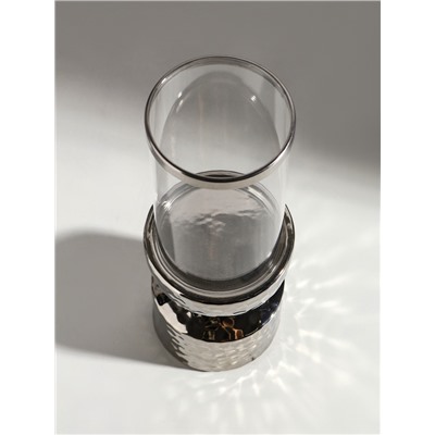 Подсвечник на 1 свечу «Омут», керамика, стекло, d=8 см, серебро, 9.5×9.5×26 см