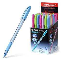 Ручка шариковая ErichKrause U-109 Spring Stick&Grip, узел 1.0 мм, чернила синие, резиновый держатель, супермягкое письмо, длина линии письма 1000 метров
