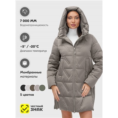 Куртка зимняя женская классическая с капюшоном серого цвета 7671Sr