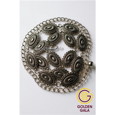 Пояс женский цепочка  с украшением цвет черненное серебро модель 12