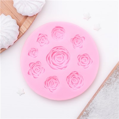 Молд для заливки Доляна «Круговорот роз», силикон, 9 ячеек, d=8 см, розовый