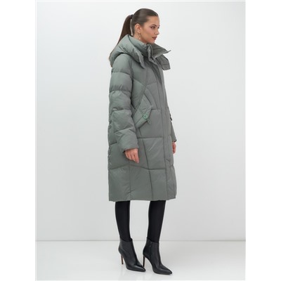 Пальто зимнее утепленное с капюшоном женское цвета хаки 7709Kh