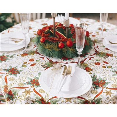 Скатерть новогодняя Этель «Новогодние игрушки» d=220 см +/-3 см с ГВМО, хл100%