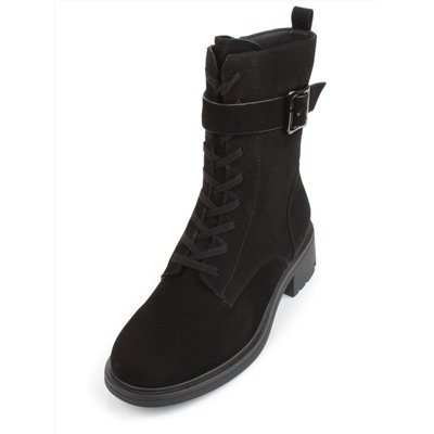 04-M2-590 BLACK Ботинки зимние женские (натуральная замша, натуральный мех)