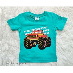 Футболочка для мальчика, бирюзовая с джипом