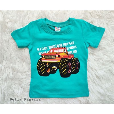 Футболочка для мальчика, бирюзовая с джипом
