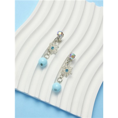 Серьги-клипсы детские «Выбражулька» снежинка на цепочке с кругом кристалл, голубо-радужные