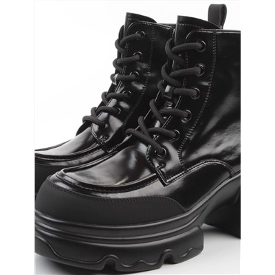01-F591-1 BLACK Ботинки демисезонные женские (натуральная кожа, искусственная кожа)