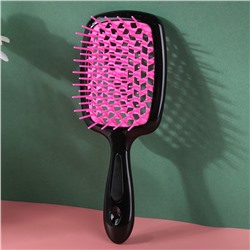 Массажная продувная расческа для сухих и влажных волоc, ЧЕРНО-РОЗОВАЯ