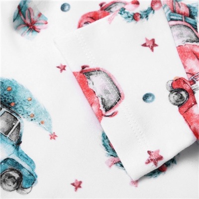 Футболка детская MINAKU New Year's cars, рост 68-74 см, белая