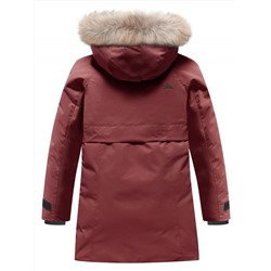 Парка зимняя подростковая для девочки с капюшоном и мехом бордового цвета 9534Bo
