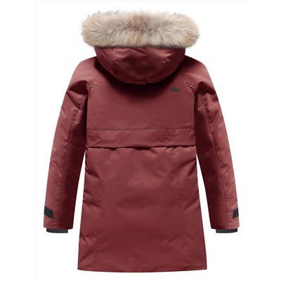 Парка зимняя подростковая для девочки с капюшоном и мехом бордового цвета 9534Bo