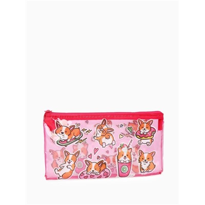 Косметичка - пенал на молнии, с ярким принтом, розовая