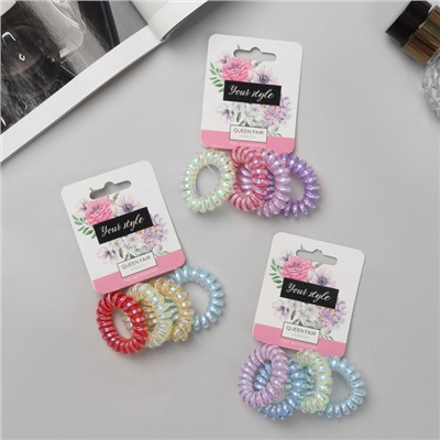 Резинки для волос «Пружинка», набор 4 шт., глянец перелив, d=3.8 см, МИКС