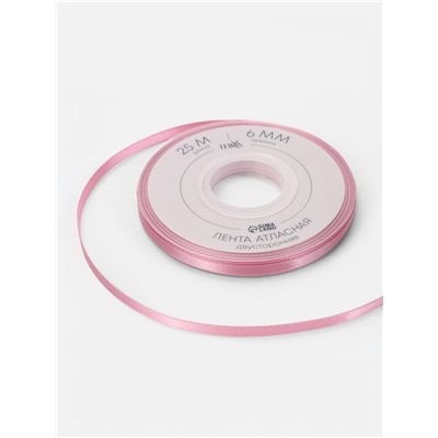 Лента атласная TEIRA, двухсторонняя, 6 мм, 25±1 м, розовая №158