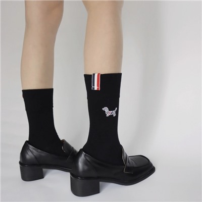 European Tide TB Puppy Embroidery Middle Stockings Niche British Belt Black and White Cotton Sock