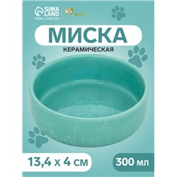 Миска керамическая "Meow" 300 мл, 13,4 x 4 cм, бирюзовая