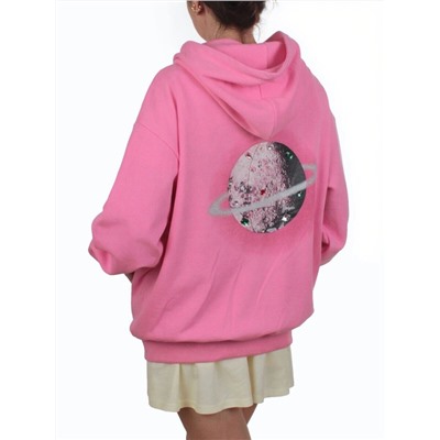 3265 PINK Худи на молнии женское (95% хлопок, 5% эластан)