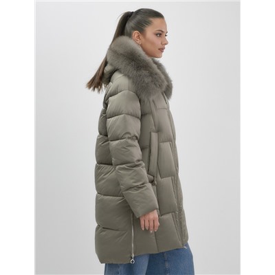 Пальто зимнее утепленное с мехом и капюшоном тренд коричневого цвета 7630K