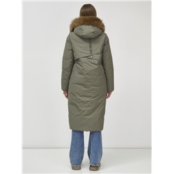 Пальто зимнее женское с мехом енот премиум класса цвета хаки 3006_1Kh