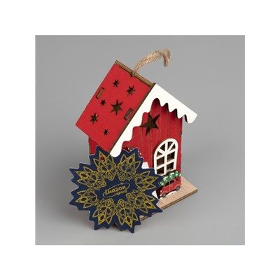 Ёлочная игрушка «Домик эльфа», 10×7×5 см, 1 LED, от батареек, свечение тёплое белое