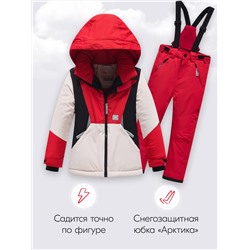 Горнолыжный костюм зимний для девочки красного цвета 9424Kr