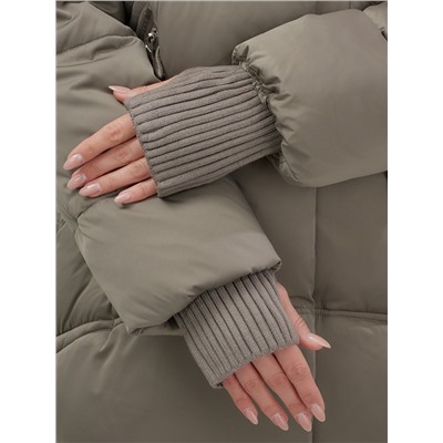 Куртка зимняя женская с мехом и капюшоном тренд коричневого цвета 7737K