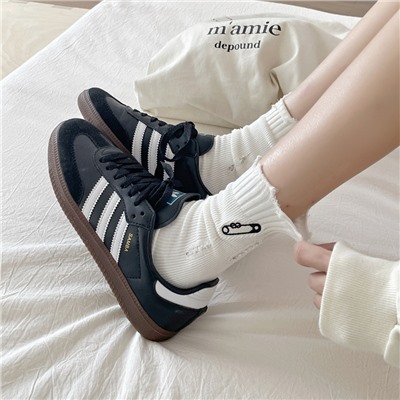 White pin, colored demi-season cotton trend sports knee socks, with embroidery, internet celebrity