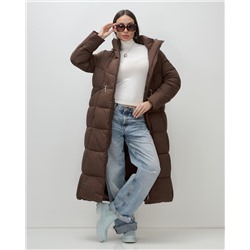 Пальто зимнее утепленное с капюшоном женское коричневого цвета 7729K