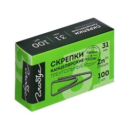 Скрепки канцелярские GLOBUS, 31 мм, 100 шт., оцинкованные, с загнутым краем