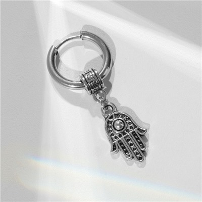 Пирсинг в ухо «Кольцо» Рука Хамса, d=13 мм, цвет серебро