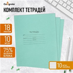 Набор тетрадей 18 листов в линейку «Зелёная обложка», серые листы, 10 шт.