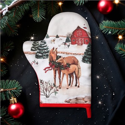 Варежка-прихватка Этель Нorse family, 20×28 см, саржа, 100% хлопок, ватин 250 г/м²