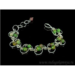 Браслет агат Вены Дракона в посеребрении, 16,5см.