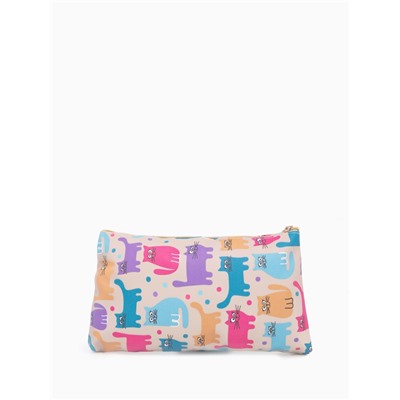 Косметичка-пенал на молнии, плоская, с рисунком, бежевая/разноцветная