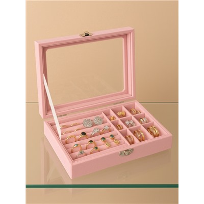Шкатулка для украшений, 7 полос, 9 ячеек, 20.5×15×5 см, розовая