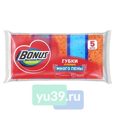 Губки кухонные BONUS, крупнопористые Много Пены, 1/5шт