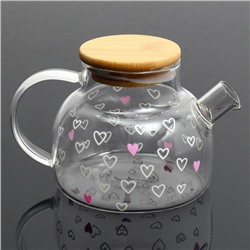Чайник заварочный с бамбуковой крышкой «Сердечки», 600 мл