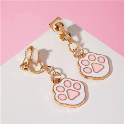 Серьги-клипсы детские Выбражулька «Лапки», бело-розовые в золоте