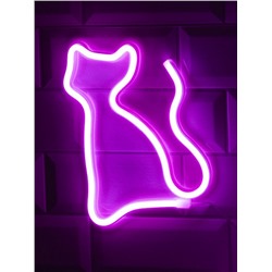 Неоновая вывеска «Кошка» 16 × 23 см, батарейки ААх3 (не в комплекте), USB, свечение розовое