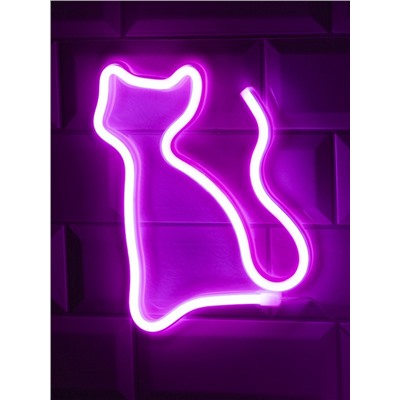 Неоновая вывеска «Кошка» 16 × 23 см, батарейки ААх3 (не в комплекте), USB, свечение розовое