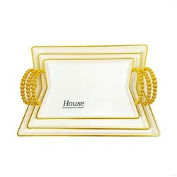 Набор подносов RA-4142 прямоугольные Белые с золотом 3 шт 30х20/35х25/40х30 см оптом