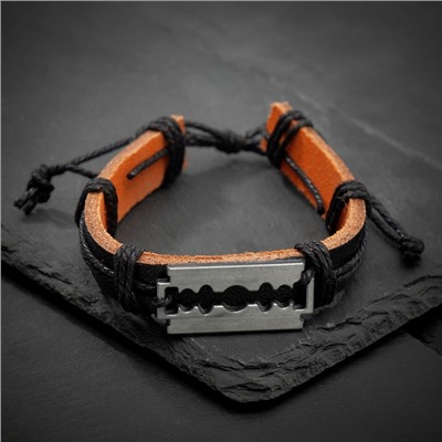 Браслет кожаный «Лезвие», чёрно-коричневый с чернёным серебром, d=7 см