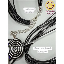 Кулон-подвеска из натурального Агата  на многослойном шнурке АБ4/006 синий