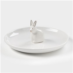 Блюдо «Зайка в золотом», d=20.5 см, доломит, белое