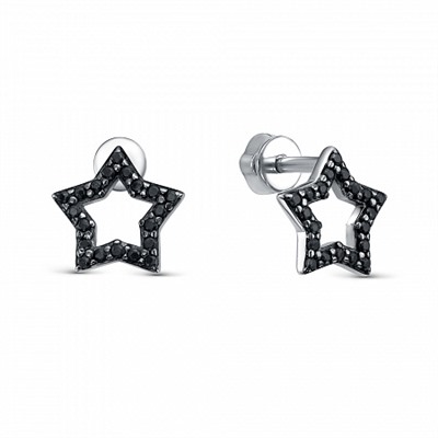 Серьги с фианитом родированные серебро 925*